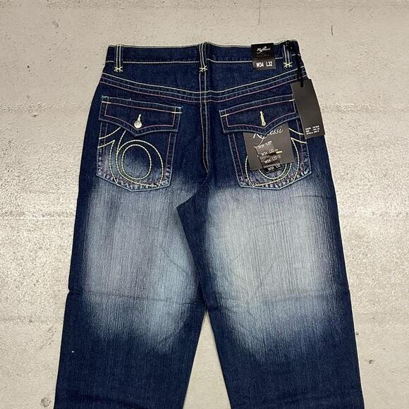 Vintage baggy y2k riflessi faded blue skater unique embroidered design denim - Picture 2 of 7